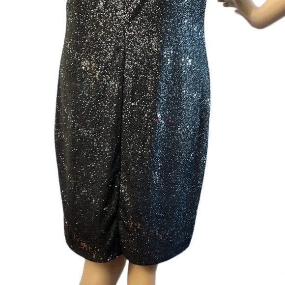 Sequin Dress by Allen Schwartz NWT black shimmer dress, back cut out, ribbons - Picture 8 of 11